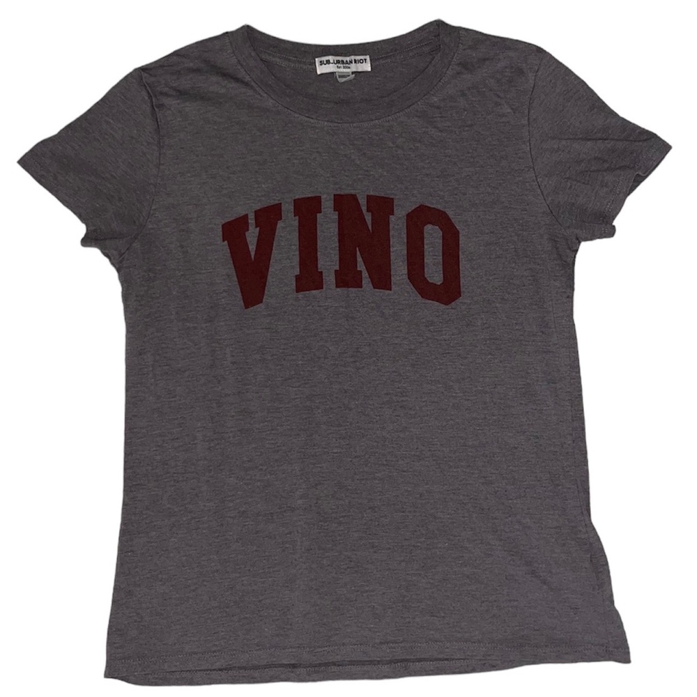 Sub_Urban Riot gray t-shirt size small with red lettering “VINO”